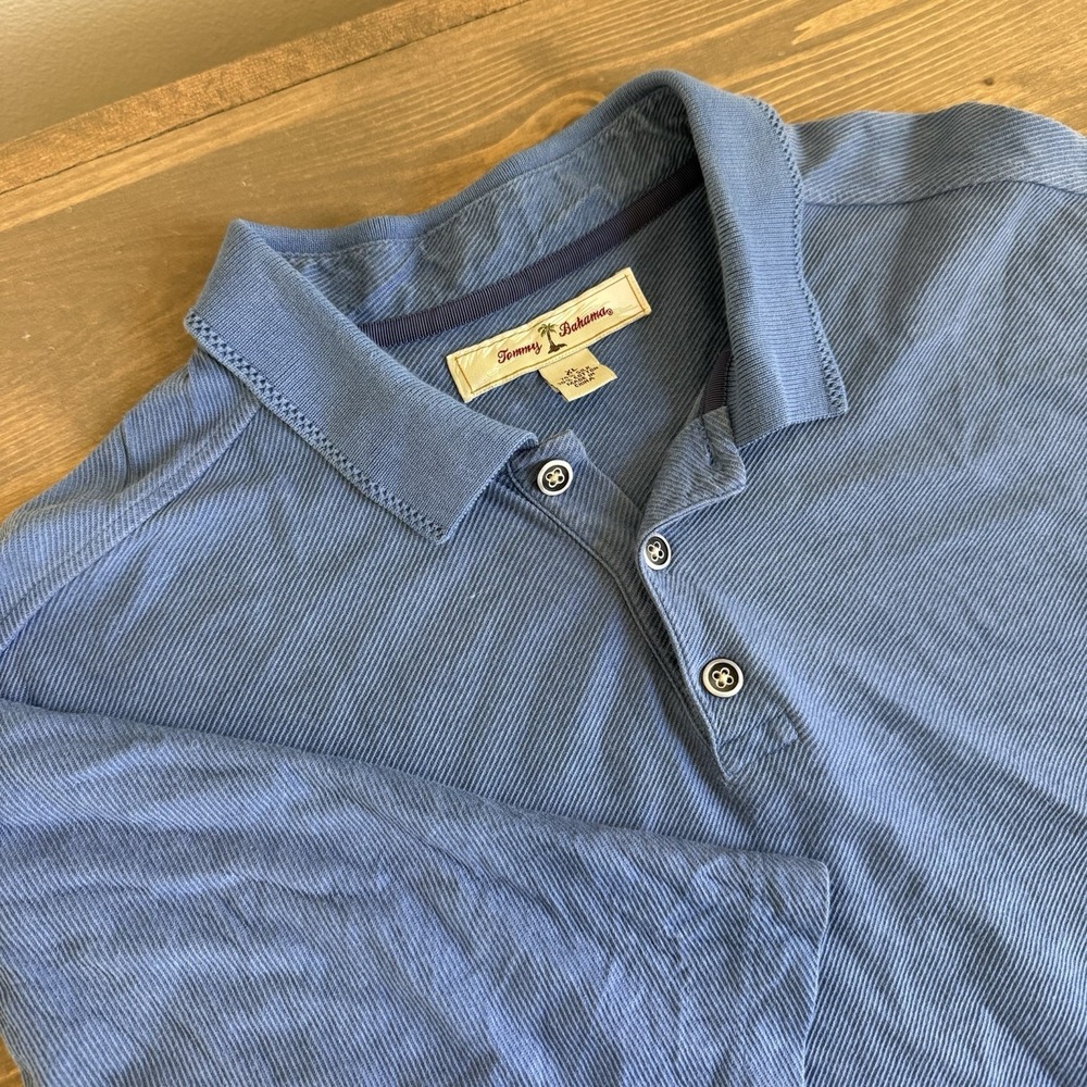 Tommy Bahama Men's XL Blue Silk Blend Short Sleeve Polo Collar Shirt Golf